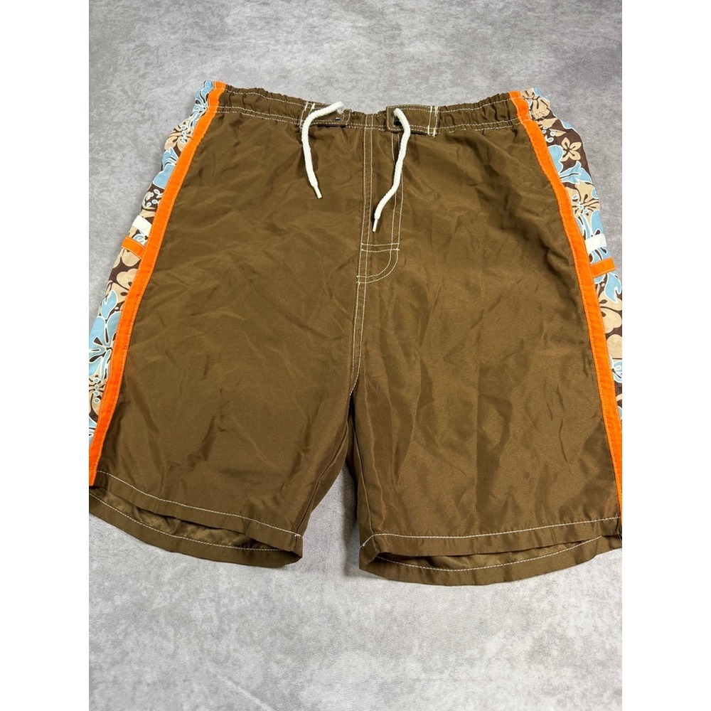 Style Board Shorts Mens Medium Brown Floral Hibiscus Swim